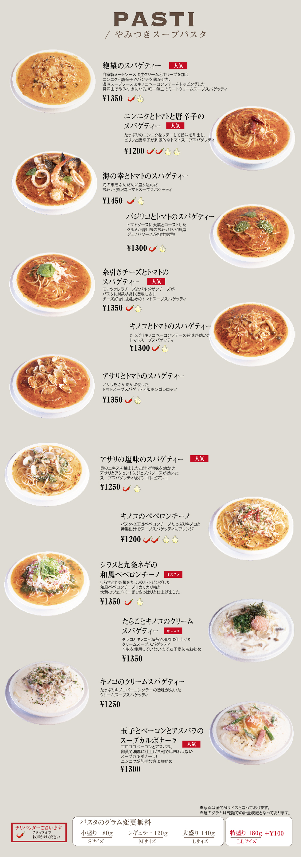 パスタメニュー